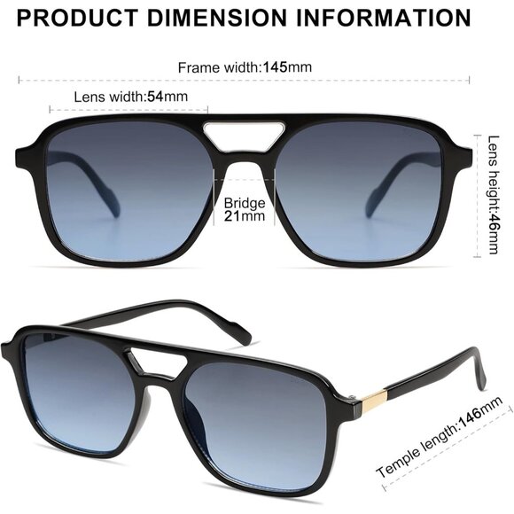 Sojos Women Mens Blue Grading Trendy Rectangle Retro Aviator Shades Sunglasses - Picture 5 of 7